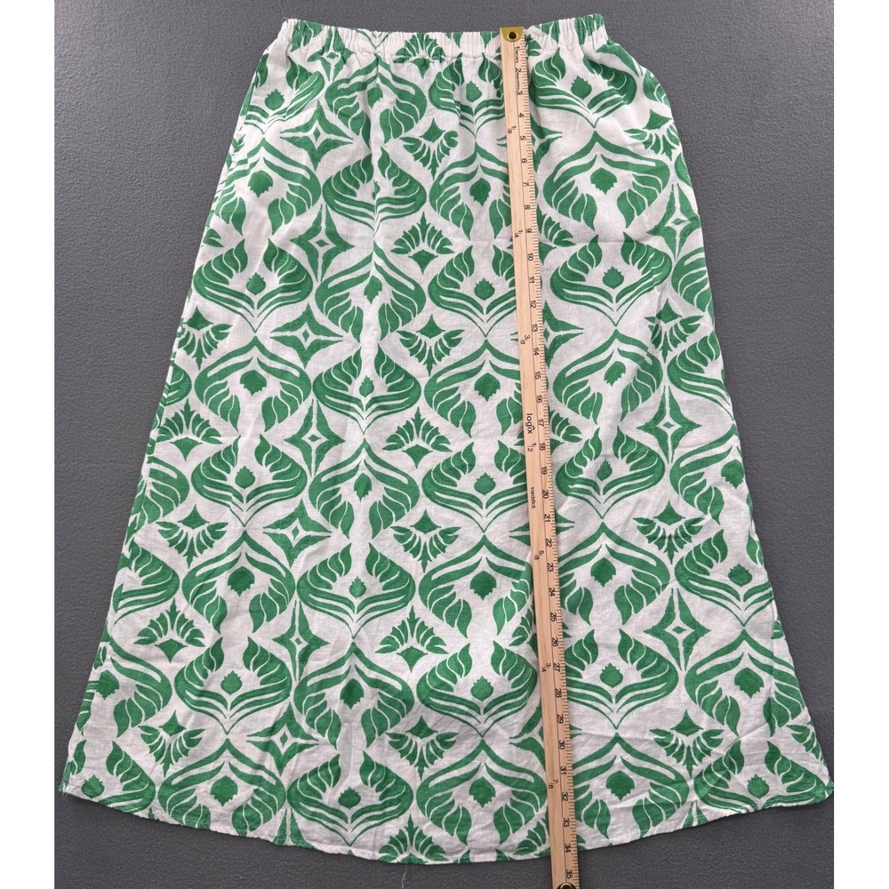 Christian Siriano Skirt Women M Green White Linen Midi Breathable Mediterranean - Picture 7 of 8